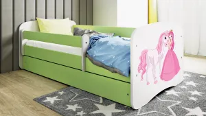 Kocot kids Detská posteľ Babydreams princezná a poník zelená, varianta 80x160, se šuplíky, s matrací