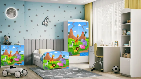 Kocot kids Detská posteľ Babydreams safari biela, varianta 70x140, se šuplíky, s matrací