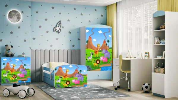 Kocot kids Detská posteľ Babydreams safari modrá, varianta 80x160, se šuplíky, s matrací