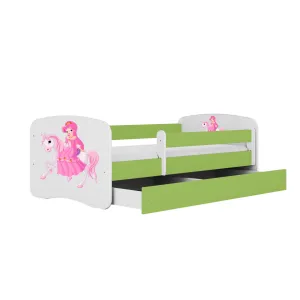 Kocot kids Detská posteľ Babydreams princezná na koni zelená, varianta 80x180, se šuplíky, s matrací