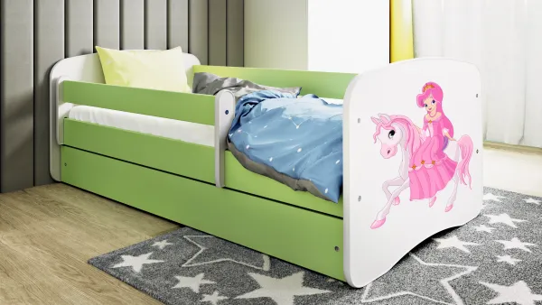Kocot kids Detská posteľ Babydreams princezná na koni zelená, varianta 80x180, se šuplíky, s matrací