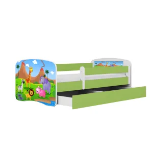 Kocot kids Detská posteľ Babydreams safari zelená, varianta 70x140, se šuplíky, s matrací