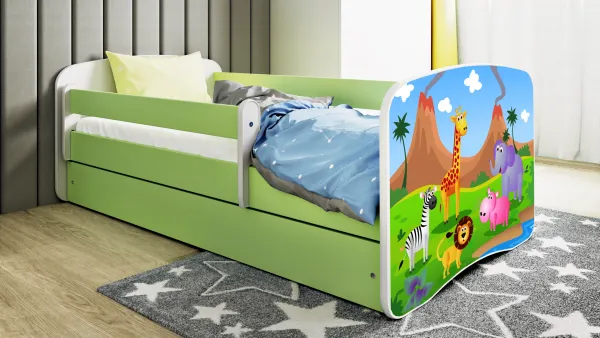 Kocot kids Detská posteľ Babydreams safari zelená, varianta 70x140, se šuplíky, s matrací