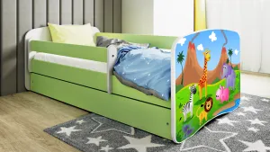 Kocot kids Detská posteľ Babydreams safari zelená, varianta 70x140, se šuplíky, s matrací