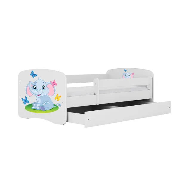 Kocot kids Detská posteľ Babydreams slon s motýlikmi biela, varianta 70x140, se šuplíky, s matrací