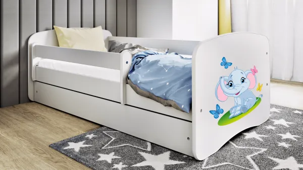 Kocot kids Detská posteľ Babydreams slon s motýlikmi biela, varianta 70x140, se šuplíky, s matrací