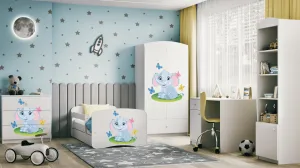 Kocot kids Detská posteľ Babydreams slon s motýlikmi biela, varianta 70x140, se šuplíky, s matrací