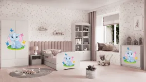 Kocot kids Detská posteľ Babydreams slon s motýlikmi biela, varianta 70x140, se šuplíky, s matrací