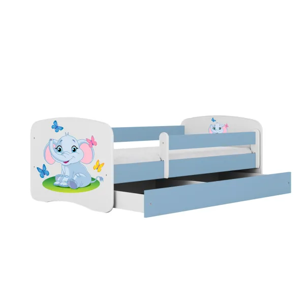 Kocot kids Detská posteľ Babydreams slon s motýlikmi modrá, varianta 80x180, se šuplíky, s matrací