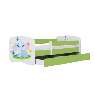 Kocot kids Detská posteľ Babydreams slon s motýlikmi zelená, varianta 80x160, se šuplíky, s matrací