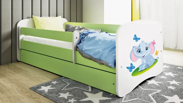 Kocot kids Detská posteľ Babydreams slon s motýlikmi zelená, varianta 80x160, se šuplíky, s matrací