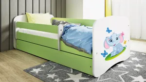 Kocot kids Detská posteľ Babydreams slon s motýlikmi zelená, varianta 80x160, se šuplíky, s matrací