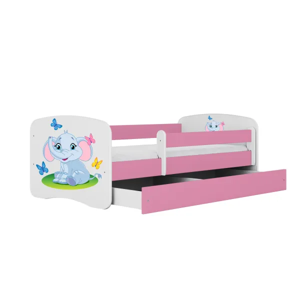 Kocot kids Detská posteľ Babydreams slon s motýlikmi ružová, varianta 80x180, se šuplíky, s matrací