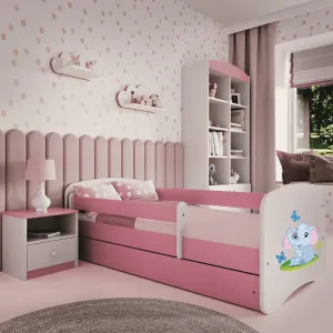 Kocot kids Detská posteľ Babydreams slon s motýlikmi ružová, varianta 80x180, se šuplíky, s matrací