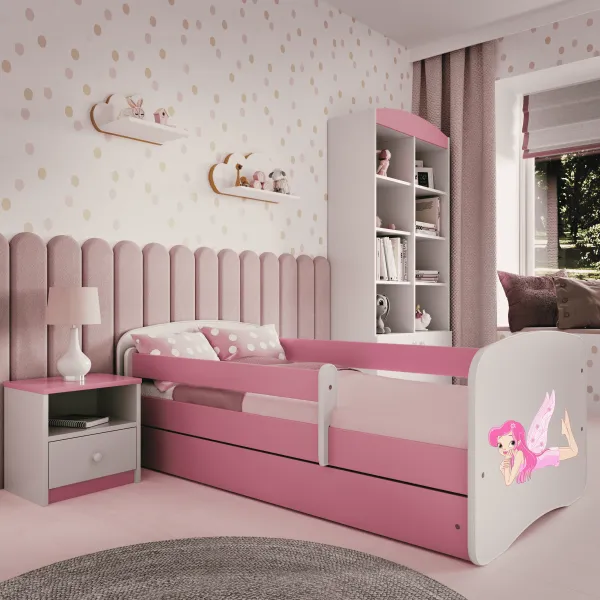 Kocot kids Detská posteľ Babydreams víla s krídlami ružová, variant 70x140, se šuplíky, s matrací