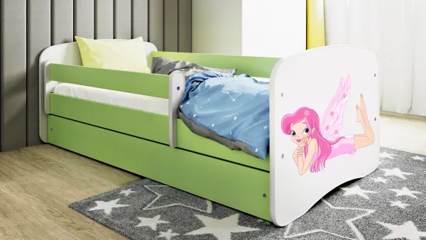 Kocot kids Detská posteľ Babydreams víla s krídlami zelená, varianta 80x180, se šuplíky, s matrací