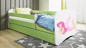 Kocot kids Detská posteľ Babydreams víla s krídlami zelená, varianta 80x180, se šuplíky, s matrací