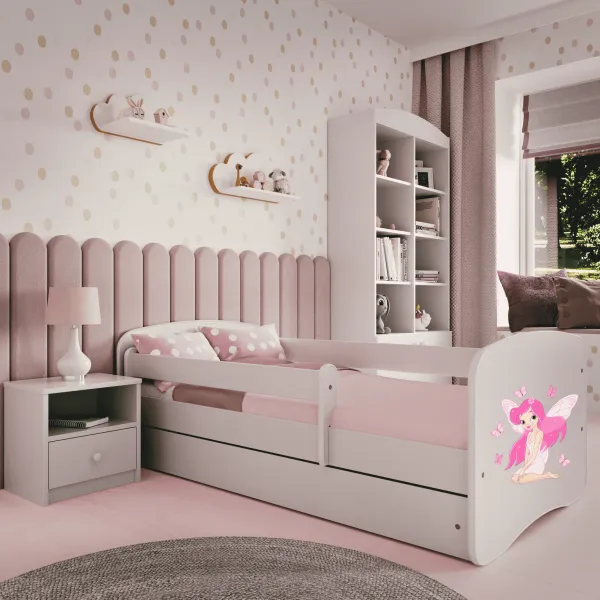 Kocot kids Detská posteľ Babydreams víla s motýlikmi biela, variant 80x180, se šuplíky, s matrací