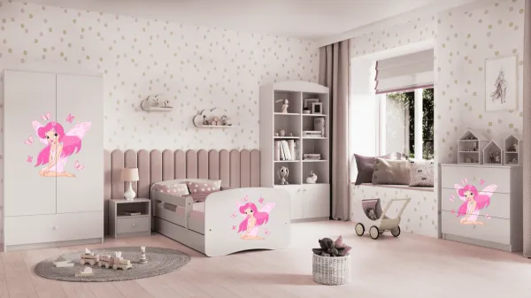 Kocot kids Detská posteľ Babydreams víla s motýlikmi biela, variant 80x180, se šuplíky, s matrací