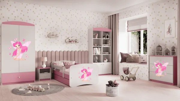 Kocot kids Detská posteľ Babydreams víla s motýľmi ružová, varianta 80x180, se šuplíky, s matrací