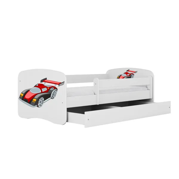 Kocot kids Detská posteľ Babydreams závodné auto biela, variant 70x140, se šuplíky, s matrací
