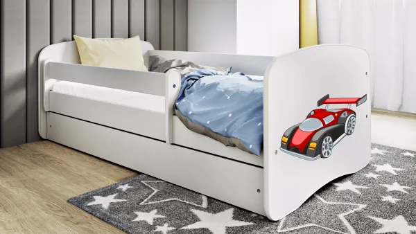 Kocot kids Detská posteľ Babydreams závodné auto biela, variant 70x140, se šuplíky, s matrací