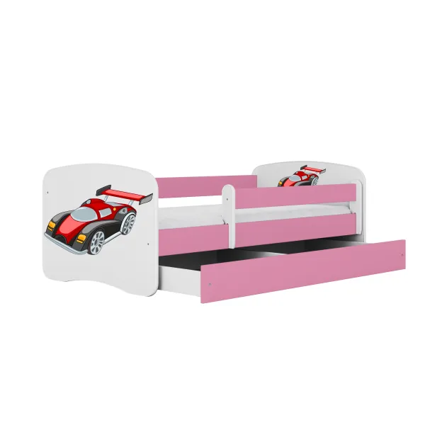 Kocot kids Detská posteľ Babydreams závodné auto ružová, varianta 80x160, se šuplíky, s matrací