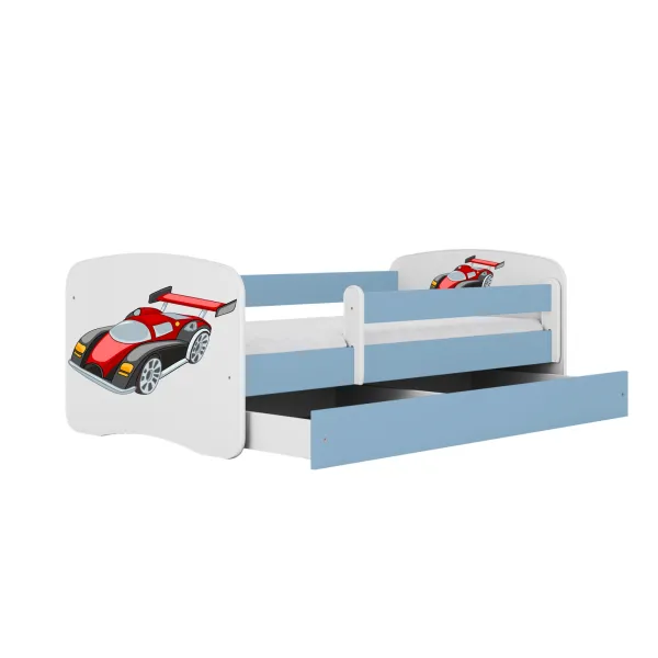 Kocot kids Detská posteľ Babydreams závodné auto modrá, varianta 70x140, se šuplíky, s matrací