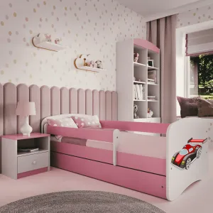Kocot kids Detská posteľ Babydreams závodné auto ružová, varianta 80x160, se šuplíky, s matrací