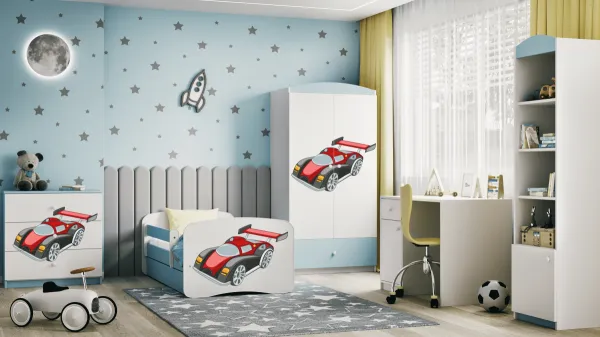 Kocot kids Detská posteľ Babydreams závodné auto modrá, varianta 70x140, se šuplíky, s matrací
