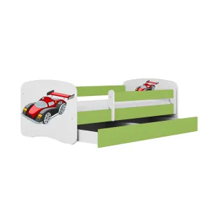 Kocot kids Detská posteľ Babydreams závodné auto zelená, varianta 80x180, se šuplíky, s matrací