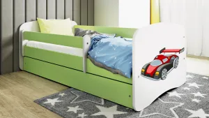 Kocot kids Detská posteľ Babydreams závodné auto zelená, varianta 80x180, se šuplíky, s matrací