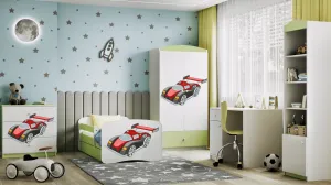 Kocot kids Detská posteľ Babydreams závodné auto zelená, varianta 80x180, se šuplíky, s matrací