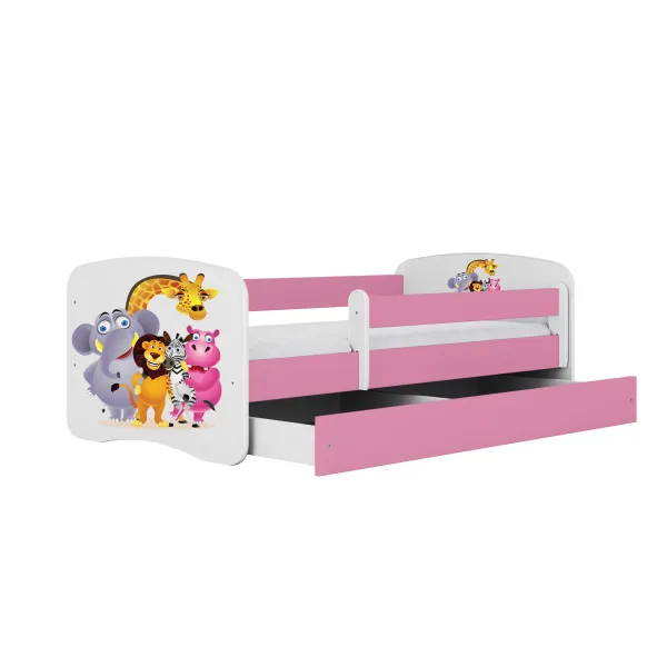 Kocot kids Detská posteľ Babydreams ZOO ružová, varianta 70x140, se šuplíky, s matrací