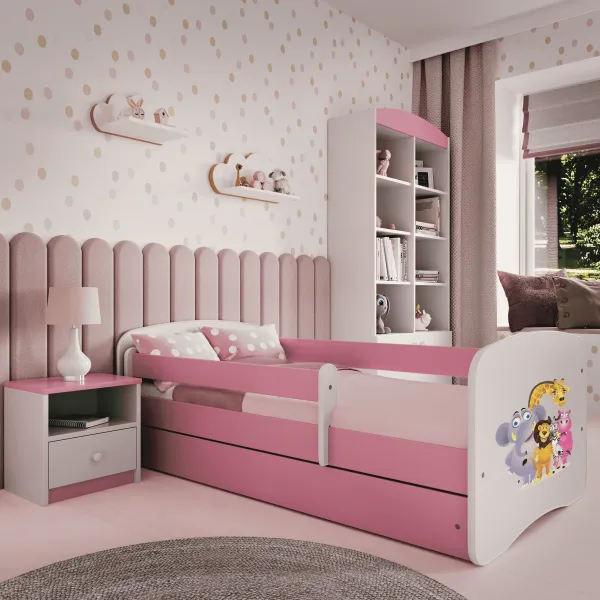 Kocot kids Detská posteľ Babydreams ZOO ružová, varianta 70x140, se šuplíky, s matrací
