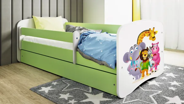 Kocot kids Detská posteľ Babydreams ZOO zelená, varianta 70x140, se šuplíky, s matrací