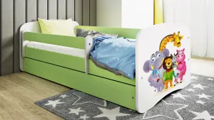 Kocot kids Detská posteľ Babydreams ZOO zelená, varianta 70x140, se šuplíky, s matrací