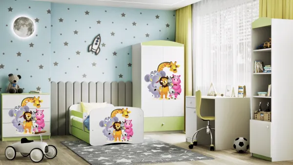 Kocot kids Detská posteľ Babydreams ZOO zelená, varianta 70x140, se šuplíky, s matrací