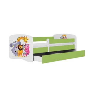 Kocot kids Detská posteľ Babydreams ZOO zelená, varianta 70x140, se šuplíky, s matrací