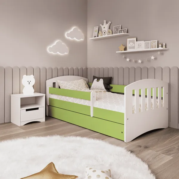 Kocot kids Detská posteľ Classic I zelená, varianta 80x140, se šuplíky, s matrací