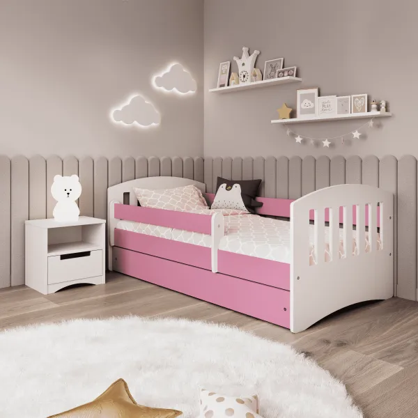 Kocot kids Detská posteľ Classic I ružová, varianta 80x140, se šuplíky, s matrací