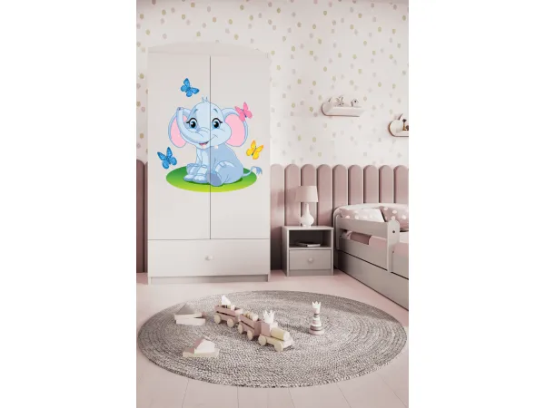 Kocot kids Detská skriňa Babydreams 90 cm slon s motýlikmi biela