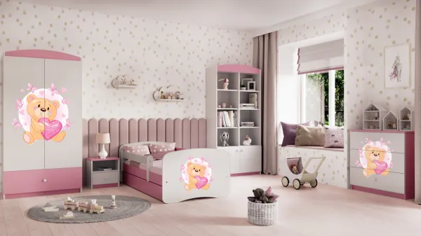 Kocot kids Detská skriňa Babydreams 90 cm medvedík s motýlikmi ružová