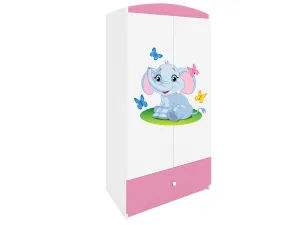 Kocot kids Detská skriňa Babydreams 90 cm slon s motýlikmi ružová