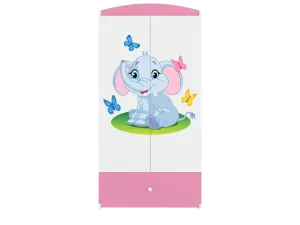 Kocot kids Detská skriňa Babydreams 90 cm slon s motýlikmi ružová