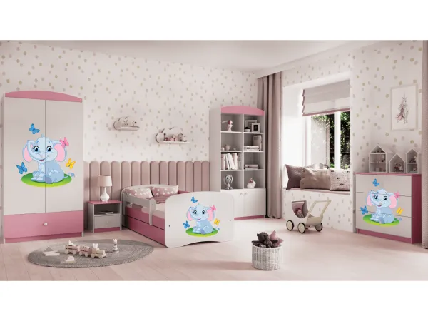 Kocot kids Detská skriňa Babydreams 90 cm slon s motýlikmi ružová