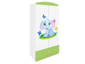 Kocot kids Detská skriňa Babydreams 90 cm slon s motýlikmi zelená