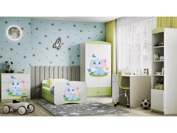 Kocot kids Detská skriňa Babydreams 90 cm slon s motýlikmi zelená