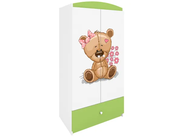 Kocot kids Detská skriňa Babydreams 90 cm medvedík s kvietkami zelená