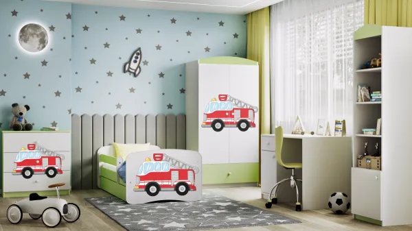 Kocot kids Detská skriňa Babydreams 90 cm hasičské auto zelená
